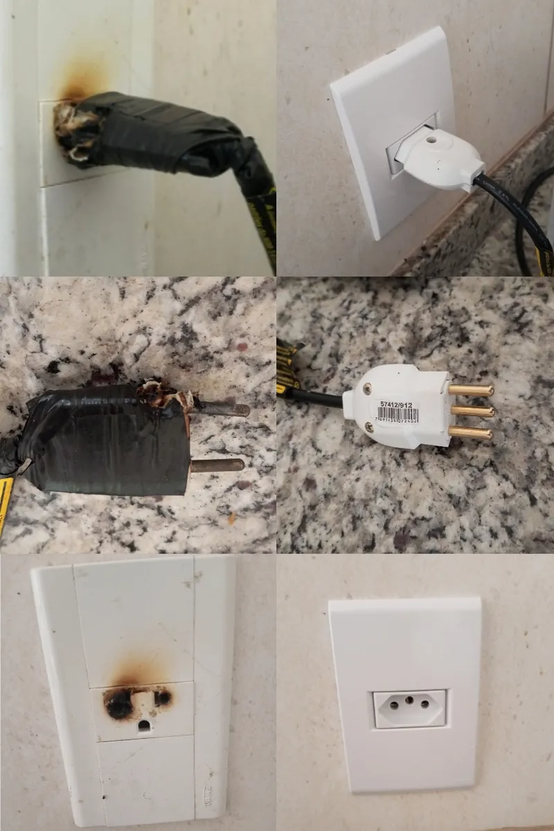 Tomadas queimadas encontradas em atendimento